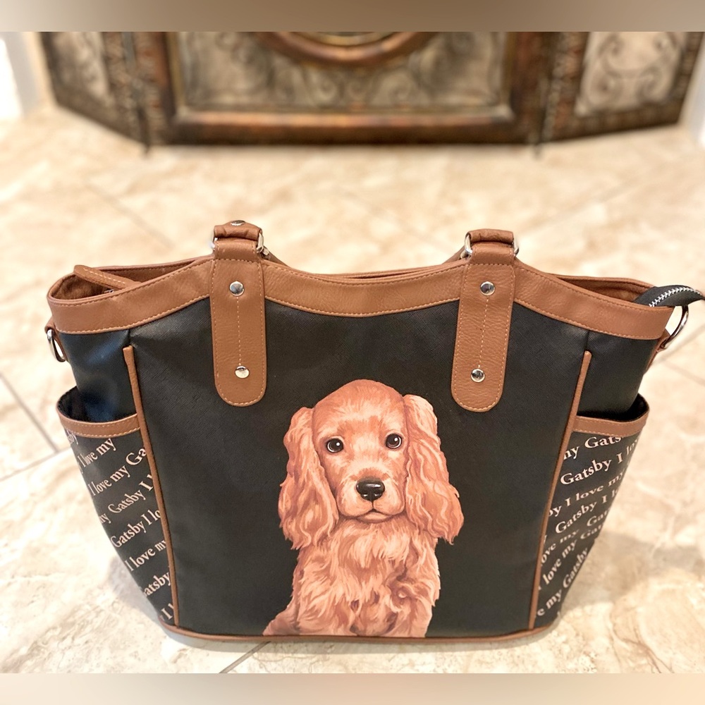 Bradford Exchange Personalized Black &Brown Dog Tote Handbag Purse Shoulder Bag.